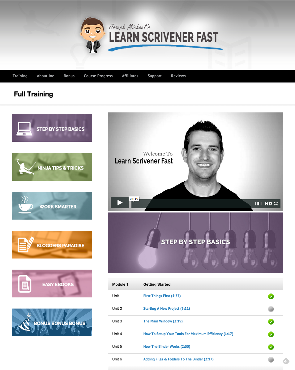 www.learn-scrivener-fast.com Scrivener Training Course Screen Shot